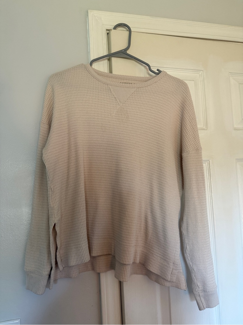 American Eagle Outfitters Waffle-Knit Long Sleeve Top - Beige
